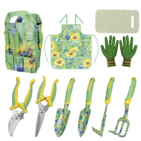 Patioland 717024339091 10-piece Garden Tool Set Green Floral Gardening Hand Tools