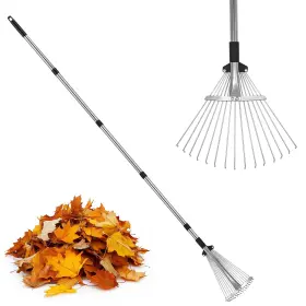 Lyp01 Peakclouds Adjustable Metal-leaf Rake With Telescopic Handle - Lawn And Black