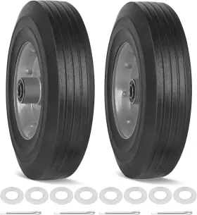 10in-2p Phepetroll 10 Inch X 2.5 Flat Free Solid Rubber Tires Hand Truck Wheels Replacem