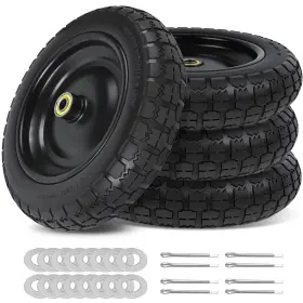 13-4p Phepetroll 13 Inch Flat Free Wheels Tires 4.00-6 Solid Replacement With Universal 5/8 4 Pack
