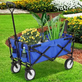 Lle-fw-gt1061-blue Pikaqtop Collapsible Wagon Folding Garden Cart Heavy Duty Beach Grocery Blue