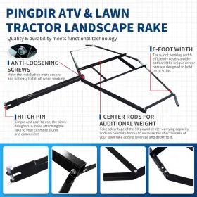 Pingdir 765154800127 Driveway Drag Harrow 74 Inch Width 39 Length Heavy Duty Lawn Leveling Tool With 2 #3