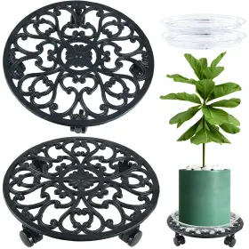 Planterhoma 717225175702 2 Packs 14 Inch Rolling Plant Stand With Wheels Metal Caddy
