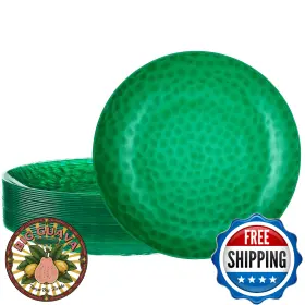 B0c82753tw Plasticpro 30-pk Elegant Green Heavy Hammered Disposable Plastic Plates 10 Inch