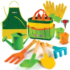 Play22 810045236766 Gardening Tool Set 12 Pcs - Tools Shovel Rake Fork Trowel Apron Glo