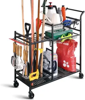 P039 Plkow Garden Tool Organizer With Wheels Rack Deluxe Black