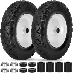Pontuss 445020531531 Upgraded 16 Inch Flat Free Wheelbarrow Wheels And Tires 4.80/4.00-8 Solid Wheelbarr