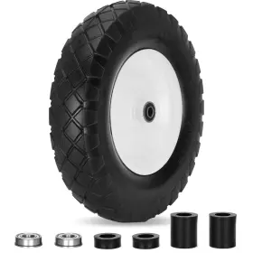 Pontuss 661631538241 Upgraded 16 Inch Flat Free Wheelbarrow Wheels And Tires 4.80/4.00-8 Solid Wheelb