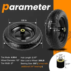 Pontuss 661631538364 Upgraded 13 Inch Flat Free Wheels Replacement For Gor Garden Cart Tires And Wheel #2