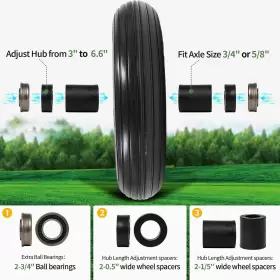 Pontuss 699838471115 Wheelbarrow Tire 4.80/4.00-8 Flat-free With 3/4 And 5/8 Wheel Bearing 3-6 Hub 16 #2