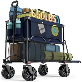 21823-dbl-1 Portal Double Decker Folding Utility Garden Wagon Cart 660lb 14ft