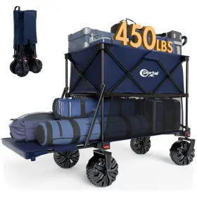 Pr-tr-21823-dbl Portal 400l Collapsible Double Decker Wagon Folding Cart With Tailgate Beach