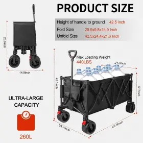 Prodico 772467645147 Large Collapsible Wagon Heavy Duty Foldable Beach Cart Max Loading Wei #2