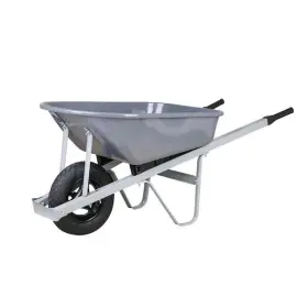 5015296121 Project Source 5.5-cu Ft Steel Wheelbarrow Gray Heavy Duty Garden Cart 300lb Cap