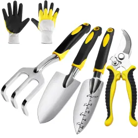 Weeder-01 Pulnda 5 Pcs Gardening Tools Set With Heavy Duty Cast-aluminium Heads And Non-slip R