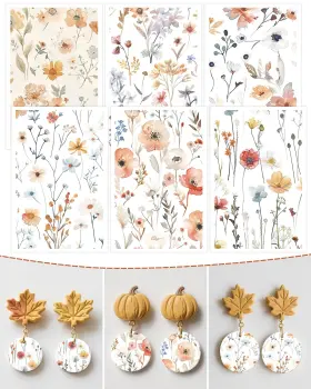 B0ffm8jz4c Puocaon 18-pcs Flower Botanical Clay Transfer Paper For Polymer Jewelry