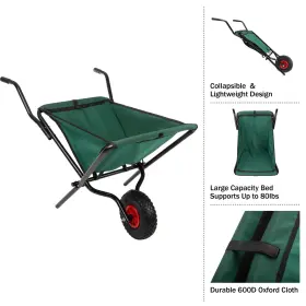 Pure Garden 197315413080 Folding Wheelbarrow - Collapsible Cart With 80lb Capacity Storage Pou #3