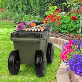 50-lg1502 Pure Garden Rolling Cart With Seat Green Plastic Storage Bench And