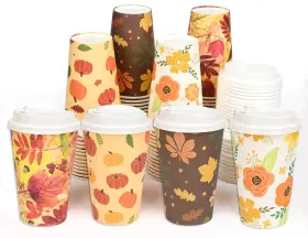 B0fd9vwq51 Purhapfre 80-pack 12oz Fall Disposable Coffee Cups With Lids - Autumn Pumpkin Leaf Design