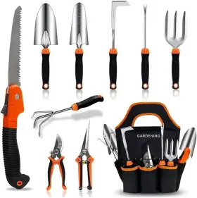 Qingfangli 791584712525 Garden Tool Set 10 Pcs Stainless Steel Heavy Duty Gardening With Sof