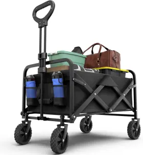 Qrinnovations 043612668596 Heavy Duty Collapsible Swivel Wagon Cart -beach T1