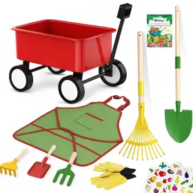 Qtioucp-gts-001 Qtioucp Kids Gardening Wheelbarrow Set Metal And Wooden Garden Tools For