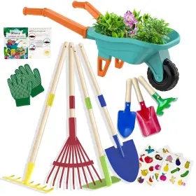 Yb001 Qtioucp Kids Gardening Set With Wheelbarrow Real Metal Garden Tools For Ages 3-