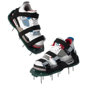 Qi004603.gn Quickway Imports Lawn- Garden Aerator Spike Shoe With 3 Metal Buckle Straps Green Spiked Sandel