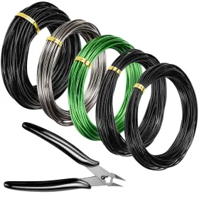 Qwork 795973726605 Bonsai Training Wire Set 5 Rolls Aluminum With Cutter