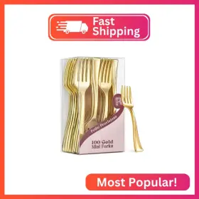 Rk-146 R-kay 100 Pack Gold Mini Forks - 4 Inch Dessert Heavy Duty For Appe