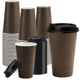 B0f87svsyf Racetop 16oz Disposable Hot Paper Coffee Cups With Lids 100 Pack - Spill-proof