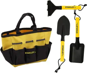 Sgh007-04-sy Red Tool Box Stanley Jr. 4-piece Garden Hand Set Spade Trowel Rake Bag