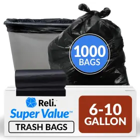 B07h8nmrn7 Reli. 6-10 Gallon Trash Bags 1000 Black Bathroom Strong Garbage