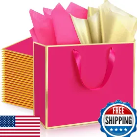 B0fbvx8v2t Relithick 12-pack Metallic Gift Bags With Handles And Tissue Paper 11.8x10x4 Inch