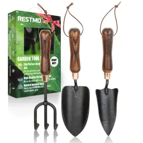 O-gts-1-bn Restmo 3 In 1 Heavy Duty Gardening Tool Kit Premium Carbon Steel Wooden Handles