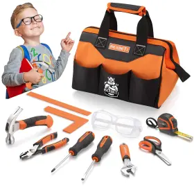Rexbeti Rex117 10-piece Kids Tool Set With Real Hand Tools Orange Durable Storage B
