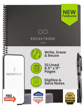 B0dp3j346v Rocketbook New Core Reusable Smart Notebook Letter 8.5x11 Black - Lined