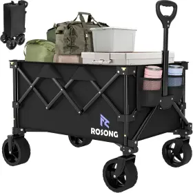 Pld001 Rosong Folding Wagon Cart With Wheels Foldable - Collapsible Wagons Medium Black