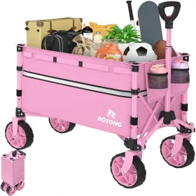 Xh005 Rosong Collapsible Wagon Cart Foldable Heavy Duty 120l Wheels Folding Utility
