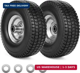 Rrq 783970247544 2-pack 4.10/3.50-4 Flat Free Tire And Wheel 10 Inch Heavy Duty Solid Wit