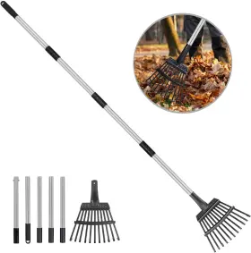 Ry0011 Rysnirs Small Leaf Rake With 11 Metal Tines 33-68 Inch For Leaves 9ftft Wide Adjusta