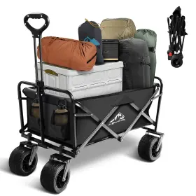 Sailary 976099136057 Collapsible Folding Wagon Capacity 300lbs Heavy Duty Foldable Cart With Two
