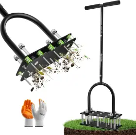 Saker Gj70486-black Lawn Aerator Tool With 15 Iron Spikes Automatic Leaf And