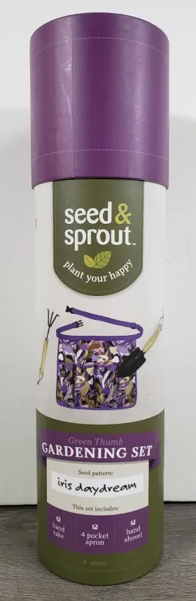 Seed & Sprout 722950347911 And Gardening Set Iris Daydream Apron Hand Rake Shovel Purple New