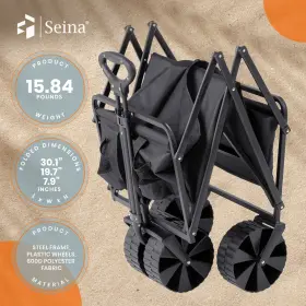Seina 859214007141 Steel Frame Folding Utility Beach Wagon Outdoor Cart Black Used #3