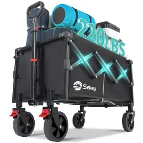 55-ug-fw115-us Sekey Foldable Wagon Cart 220lbs Wheels For Shopping Camping And Beach Black