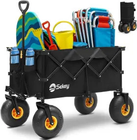 200l Sekey 744110777918 New Heavy Duty Beach Wagon 9 Inch Sand Wheels 440lb Foldable Cart Black