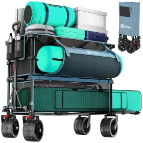 88-ug-fw129-us Sekey 400l Double Decker Folding Wagon 48 Inch Long Heavy-duty Cart With Brakes Blue