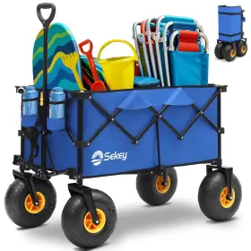 88-ug-fw189-us Sekey Beach Wagon 440lb Capacity 9 Inch Sand-proof Wheels Foldable. Blue And Black