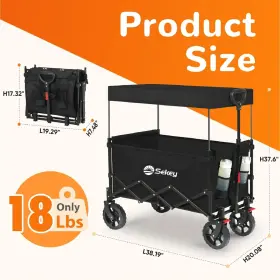 Fw89-eb-us Sekey 250l Collapsible Wagon With Canopy 330lbs Foldable 600d Oxford Fabric Cart Black #2